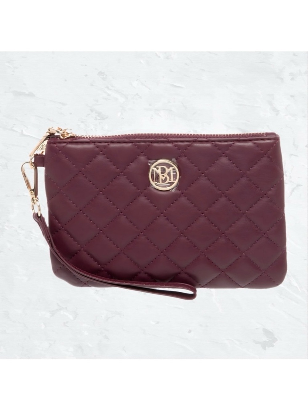 Badgley Mischka Quilted Vegan Leather Wristlet Clutch – Burgundy Wine NWT